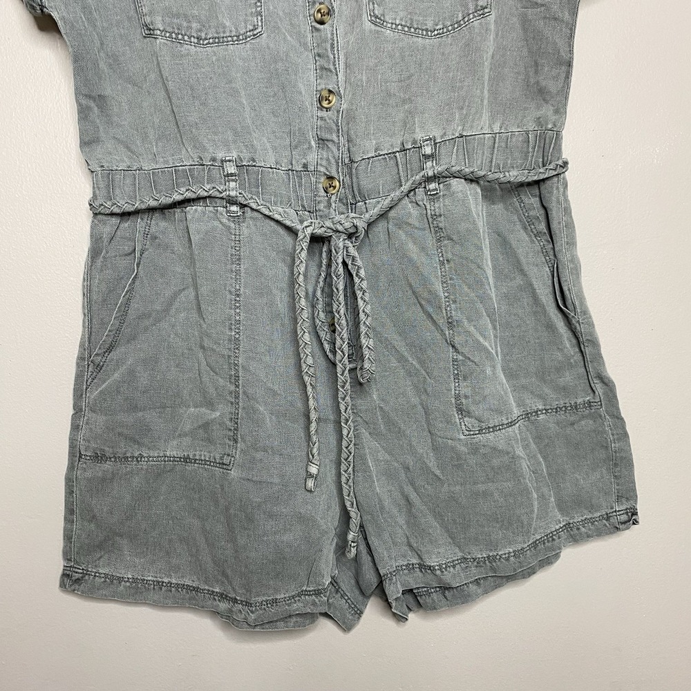 Nicole Miller New York Romper Sz L Linen Lyocell Blend Braided Belt Button Front - Picture 5 of 14